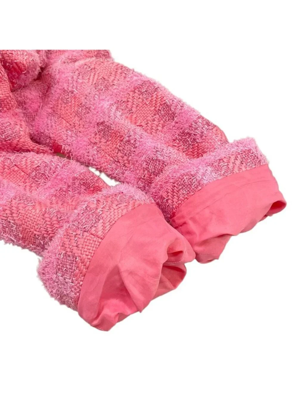 Chanel Coat 34 S Pink Tweed Plaid Rhinestone CC Logo Button Fall Winter Cotton